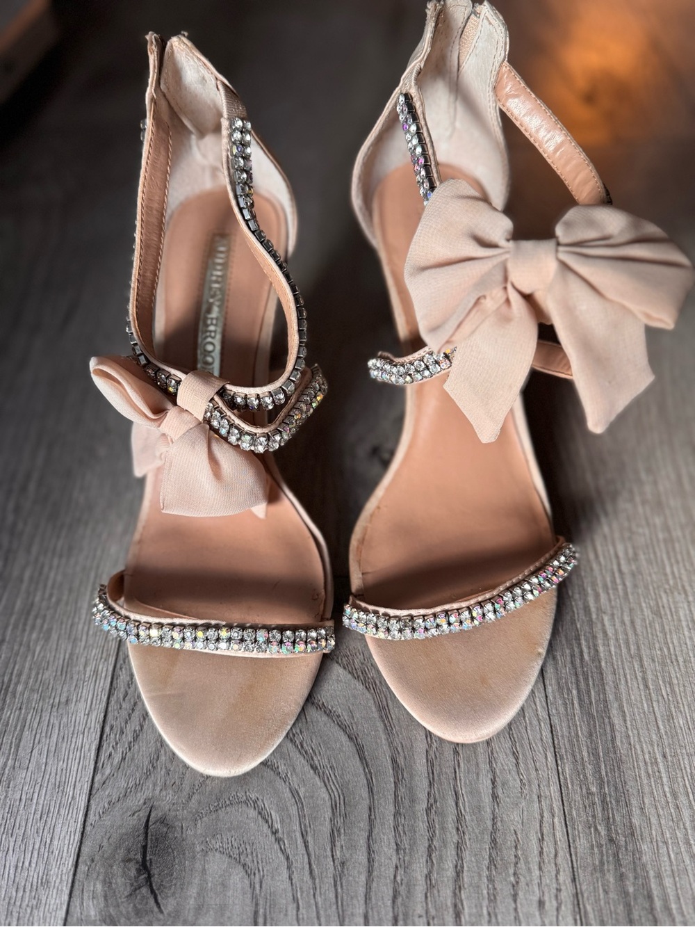 Embellished Blush Bow Heels - Women's Dress heels